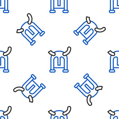 Boynuzlu miğfer ikonlu çizgi Viking beyaz arka planda izole edilmiş kusursuz desen. Renkli taslak konsepti. Vektör.