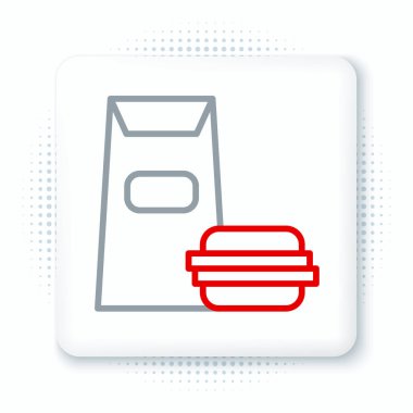 Çizgi Burger simgesi beyaz arkaplanda izole edildi. Hamburger ikonu. Çizburger sandviç tabelası. Fast food menüsü. Renkli taslak konsepti. Vektör.