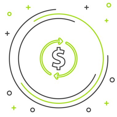 Çizgi Finansal büyüme ve dolar para ikonu beyaz arka planda izole edildi. Gelirleri arttırıyorum. Renkli taslak konsepti. Vektör.