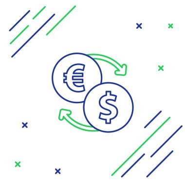 Hat Para Takas simgesi beyaz arkaplanda izole edildi. Euro ve Dolar para transferi sembolü. Bankacılık işareti. Renkli taslak konsepti. Vektör.