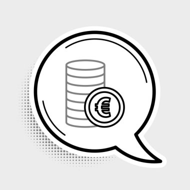 Gri arkaplanda Avro sembollü çizgi parası izole edildi. Bankacılık işareti. Para sembolü. Renkli taslak konsepti. Vektör.