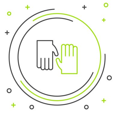 Çizgi lastiği eldiven simgesi beyaz arkaplanda izole edildi. Lateks el koruması işareti. Ev işi temizlik ekipmanları sembolü. Renkli taslak konsepti. Vektör.