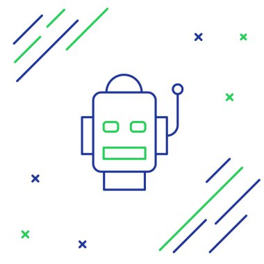 Çizgi Robotu simgesi beyaz arkaplanda izole edildi. Yapay zeka, makine öğrenme, bulut hesaplama. Renkli taslak konsepti. Vektör.