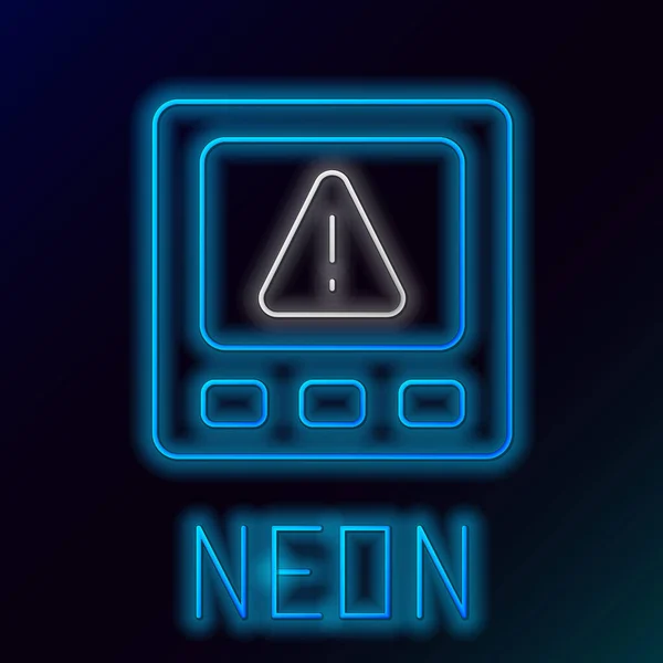 Gloeiende Neon Lijn Gps Apparaat Fout Pictogram Geïsoleerd Zwarte Achtergrond — Stockvector