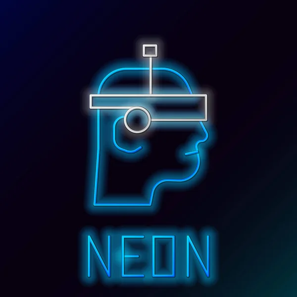 Zářící Neonová Řada Chytré Brýle Namontované Ikoně Brýlí Izolované Černém — Stockový vektor