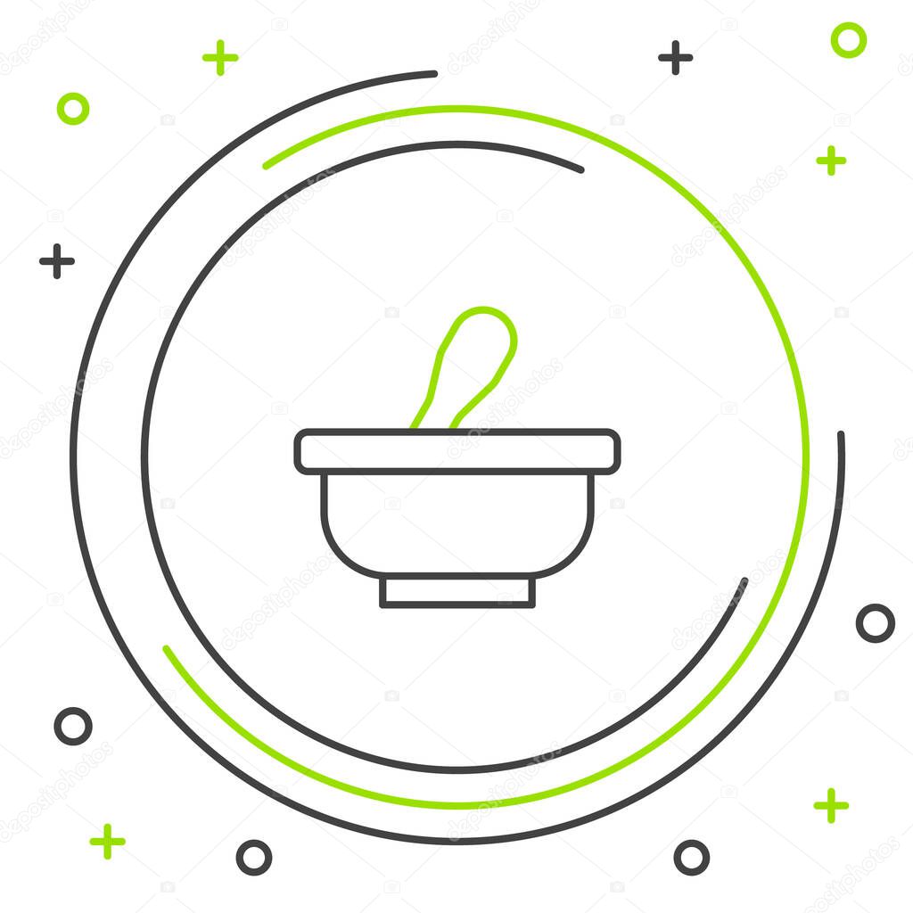 Line Mortar and pestle icon isolated on white background. Colorful outline concept. Vector.