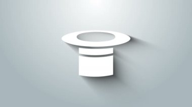 Beyaz Sihirbaz şapka simgesi gri arkaplanda izole edildi. Sihir numarası. Gizemli eğlence konsepti. 4K Video hareketli grafik canlandırması