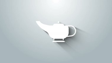 Beyaz Sihirli lamba ya da gri arkaplanda izole edilmiş Aladdin lamba ikonu. Dilek için ruhani lamba. 4K Video hareketli grafik canlandırması