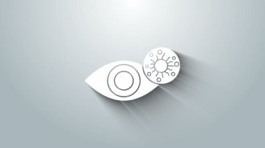 Virüs, bakteriyel ya da alerjik konjonktivit ikonu nedeniyle gri arka planda izole edilmiş beyaz göz. 4K Video hareketli grafik canlandırması