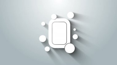 Gri arkaplanda beyaz sabun simgesi izole edilmiş. Köpüklü sabun çubuğu. 4K Video hareketli grafik canlandırması