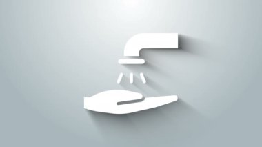 Gri arka planda sabun ikonu olan beyaz yıkama elleri. Virüs ve bakterileri önlemek için ellerini sabunla yıkıyorsun. 4K Video hareketli grafik canlandırması
