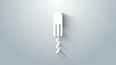Beyaz adet ve hijyenik tampon ikonu gri arka planda izole edilmiş. Kadın hijyen ürünleri. 4K Video hareketli grafik canlandırması