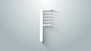 Gri arkaplanda beyaz saç fırçası simgesi izole edildi. Taraklı saç işareti. Berber sembolü. 4K Video hareketli grafik canlandırması