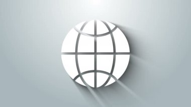 Beyaz Küresel teknoloji veya sosyal ağ simgesi gri arka planda izole edildi. 4K Video hareketli grafik canlandırması