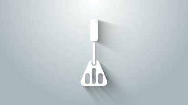 Beyaz Spatula simgesi gri arkaplanda izole edildi. Mutfak spatula ikonu. Barbekü spatula işareti. Barbekü ve ızgara aleti. 4K Video hareketli grafik canlandırması