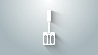 Beyaz Spatula simgesi gri arkaplanda izole edildi. Mutfak spatula ikonu. Barbekü spatula işareti. Barbekü ve ızgara aleti. 4K Video hareketli grafik canlandırması