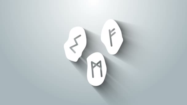 Witte magische runen pictogram geïsoleerd op grijze achtergrond. 4K Video motion grafische animatie — Stockvideo