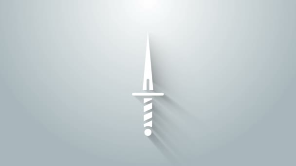 White Dagger icon isolated on grey background. Knife icon. Sword with sharp blade. 4K Video motion graphic animation — Stock Video