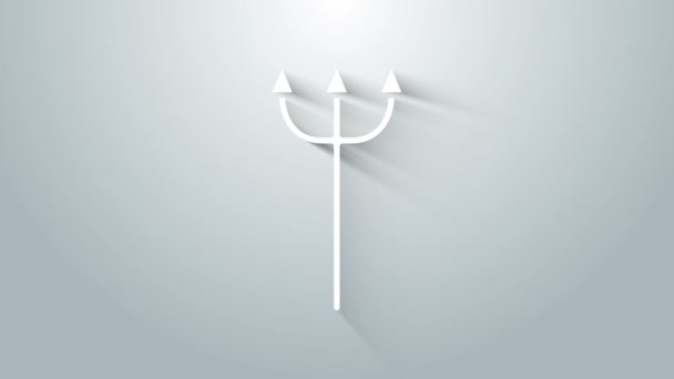 Иконка White Neptune Trident выделена на сером фоне. Видеографическая анимация 4K — стоковое видео