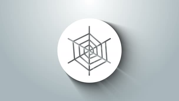 Bílá pavučina ikona izolované na šedém pozadí. Znamení pavučiny. Šťastný Halloweenský večírek. Grafická animace pohybu videa 4K — Stock video