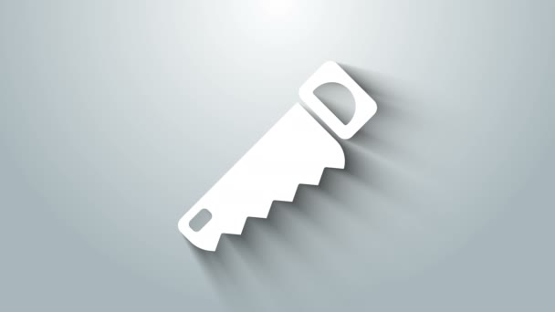 White Hand saw icon isolated on grey background. 4K Video motion graphic animation — Stock Video