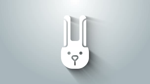 White Rabbit with ears icon isolated on grey background. Magic trick. Mystery entertainment concept. 4K Video motion graphic animation