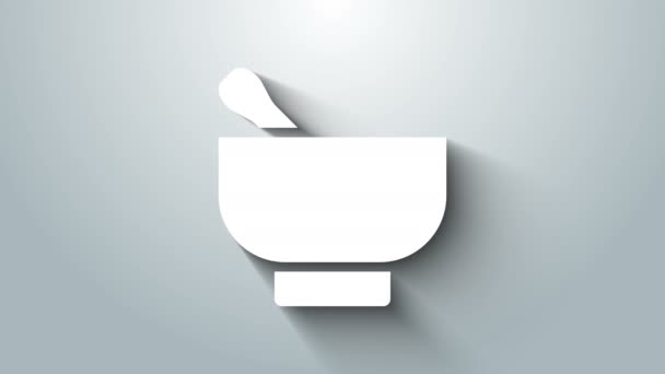 White Magic mortar and pestle icon isolated on grey background. 4K Video motion graphic animation — Stock Video