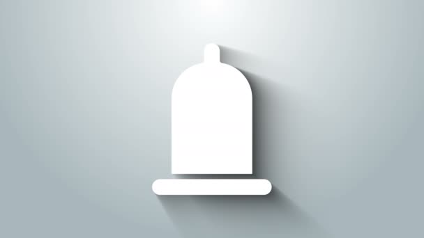 Bílý kondom bezpečné sexuální ikona izolované na šedém pozadí. Bezpečný symbol lásky. Antikoncepční metoda pro muže. Grafická animace pohybu videa 4K — Stock video