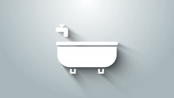 白色浴缸图标孤立在灰色背景。4K视频运动图形动画 — 图库视频影像