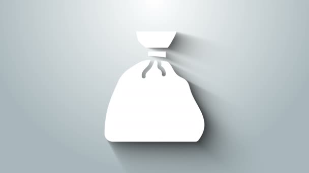 灰色の背景に隔離された白いゴミ袋のアイコン。4Kビデオモーショングラフィックアニメーション — ストック動画