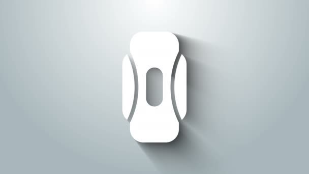 Menstruação branca e ícone de guardanapo sanitário isolado em fundo cinza. Produto de higiene feminina. Animação gráfica em movimento de vídeo 4K — Vídeo de Stock