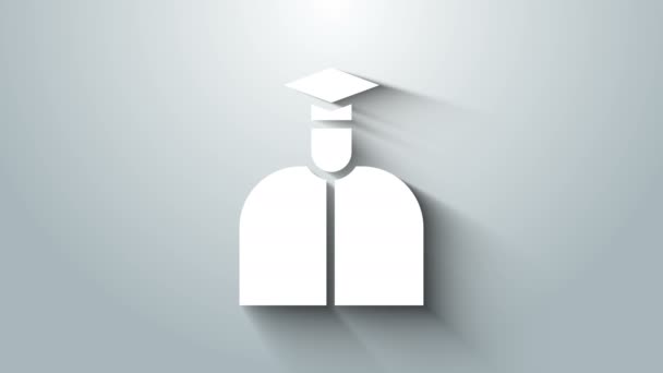 Ícone de estudante branco isolado em fundo cinza. Animação gráfica em movimento de vídeo 4K — Vídeo de Stock