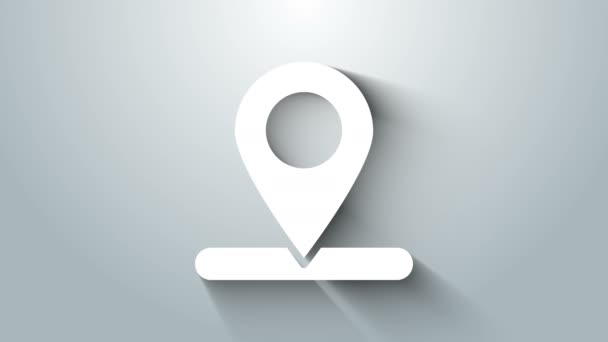 White Map pin icon isolated on grey background. Navigation, pointer, location, map, gps, direction, place, compass, search concept. 4K Video motion graphic animation — Stock Video