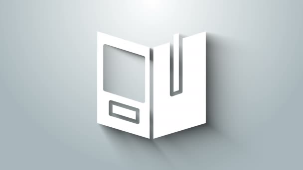 Ícone de livro aberto branco isolado em fundo cinza. Animação gráfica em movimento de vídeo 4K — Vídeo de Stock