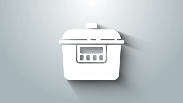 Icône blanche de cuisinière lente isolée sur fond gris. Poêle électrique. Animation graphique de mouvement vidéo 4K — Video