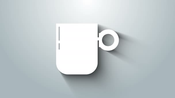 Белая чашка кофе значок изолирован на сером фоне. Чашка чая. Горячий кофе. Видеографическая анимация 4K — стоковое видео