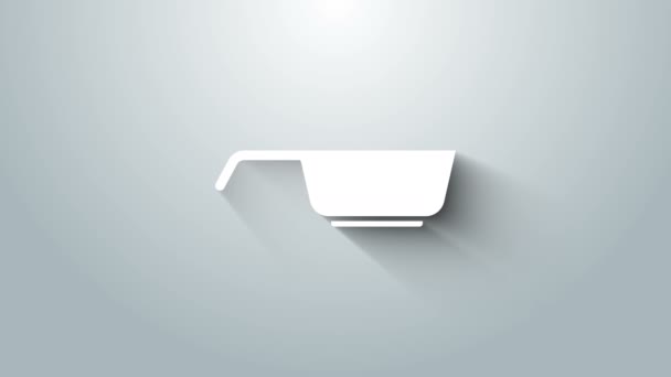 Vit stekpanna ikon isolerad på grå bakgrund. Stek eller stekt mat symbol. 4K Video motion grafisk animation — Stockvideo