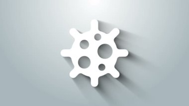 Beyaz Virüs simgesi gri arkaplanda izole edildi. Corona virüsü 2019-nCoV. Bakteri ve mikroplar, hücre kanseri, mikrop, mantar. 4K Video hareketli grafik canlandırması