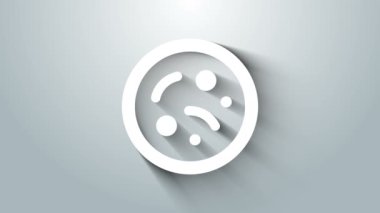 Beyaz Bakteri simgesi gri arkaplanda izole edildi. Bakteriler ve mikroorganizmalar, sebep olan mikroorganizma hastalıkları, hücre kanseri, mikrop, virüs, mantar. 4K Video hareketli grafik canlandırması