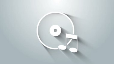 Beyaz Vinil disk simgesi gri arkaplanda izole edildi. 4K Video hareketli grafik canlandırması