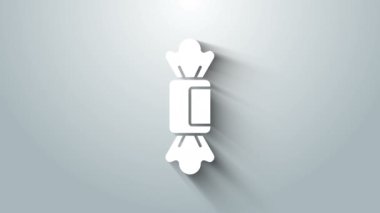 Beyaz Şeker simgesi gri arkaplanda izole edildi. 4K Video hareketli grafik canlandırması