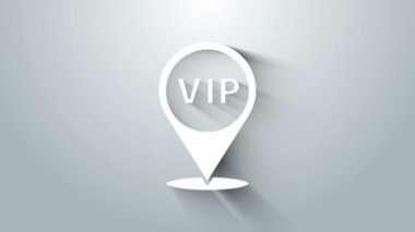 Beyaz Konum Vip simgesi gri arkaplanda izole edildi. 4K Video hareketli grafik canlandırması