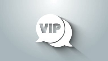 Beyaz Vip 'in konuşma balonu simgesi gri arkaplanda izole edildi. 4K Video hareketli grafik canlandırması