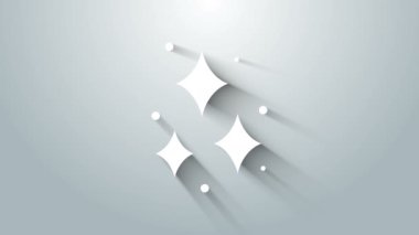 Beyaz Firework simgesi gri arkaplanda izole edildi. Eğlence partisi anlayışı. Patlayıcı havai fişek sembolü. 4K Video hareketli grafik canlandırması