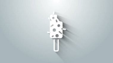 Gri arkaplanda beyaz dondurma ikonu var. Güzel sembol. 4K Video hareketli grafik canlandırması