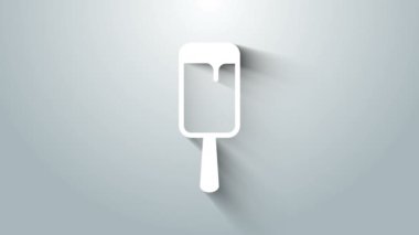 Gri arkaplanda beyaz dondurma ikonu var. Güzel sembol. 4K Video hareketli grafik canlandırması