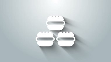 Beyaz makarna kurabiye ikonu gri arkaplanda izole edilmiş. Makarna tatlı fırın. 4K Video hareketli grafik canlandırması