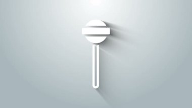 Beyaz lolipop simgesi gri arkaplanda izole edildi. Yemek, lezzetli bir sembol. 4K Video hareketli grafik canlandırması