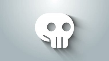 Beyaz Kafatası simgesi gri arkaplanda izole edildi. 4K Video hareketli grafik canlandırması