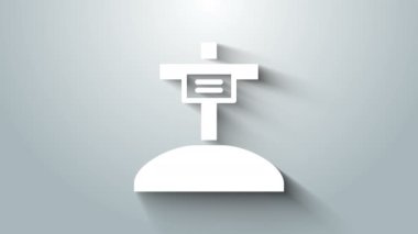 Gri arkaplanda çapraz simgesi olan Beyaz Mezar. 4K Video hareketli grafik canlandırması